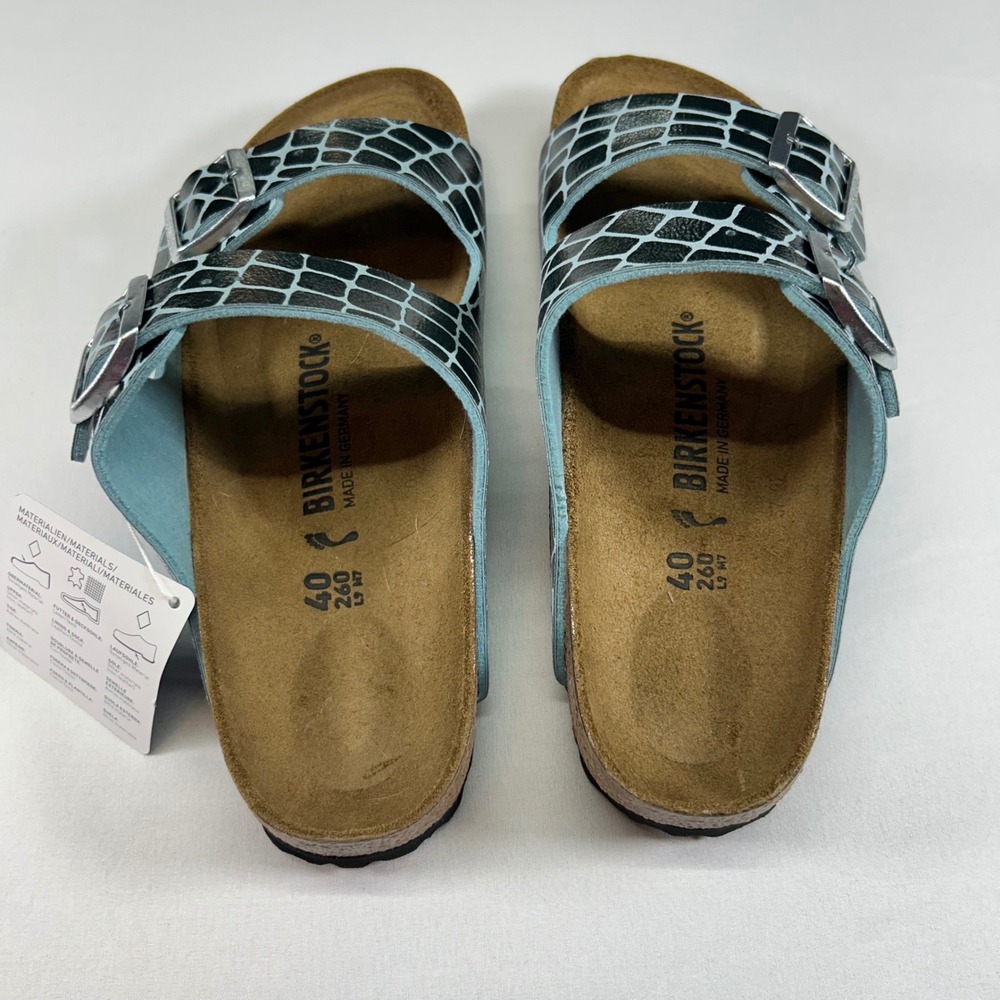 Birkenstock Arizona Green Metallic Crocodile Embossed Sandals Women 40 L9 M7 NEW - Picture 5 of 6